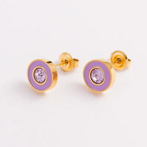 Pendientes de Bloques de Color Chapados en Oro de 18K de Alta Calidad, Diseño Redondo, Pendientes de Acero Inoxidable 304 con Electroplacado al Vacío - Product Image 5