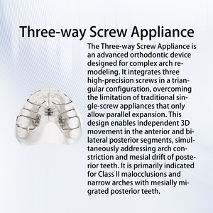 Vis orthodontique à trois voies <span class=keywords><strong>pour</strong></span> <span class=keywords><strong>appareil</strong></span> <span class=keywords><strong>dentaire</strong></span>, destinée à l'expansion de la voie <span class=keywords><strong>dentaire</strong></span> étroite et à la distalisation des molaires en malocclusion de classe II - Product Image 2