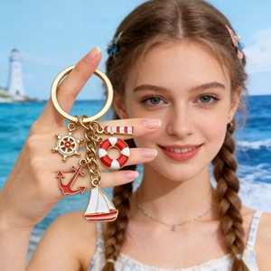 Llavero <span class=keywords><strong>de</strong></span> metal creativo con diseño marino: Anillo <span class=keywords><strong>de</strong></span> aleación con efecto <span class=keywords><strong>de</strong></span> goteo <span class=keywords><strong>de</strong></span> aceite, velero, faro, salvavidas, timón y ancla. - Product Image 3
