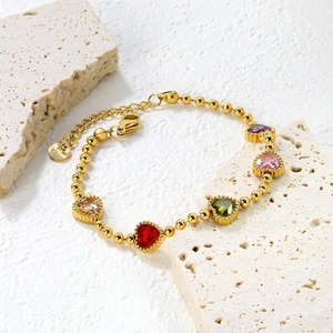 Wholesale 18K Gold Plated Summer Bracelet Chain Stainless Steel Jewelry <b>Charm</b> Colorful Cubic Zircon Heart Bracelet for Women - Product Image 5
