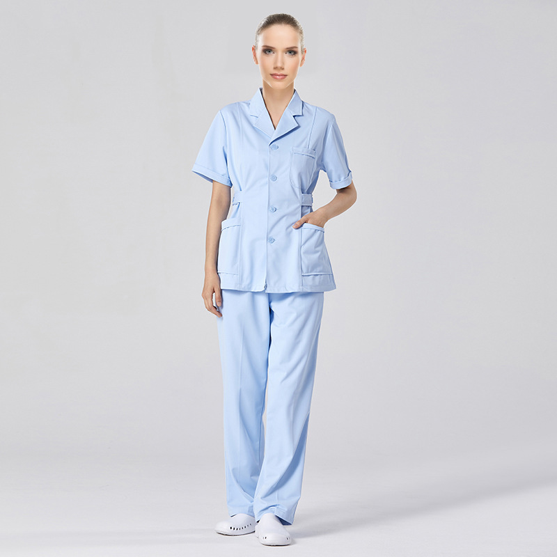 Women's blue suit collar short sleeve (single top)