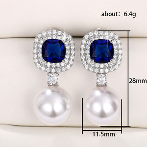Pendientes de circonita azul con aspecto de perla para mujer, joyería elegante para las orejas - Product Image 5