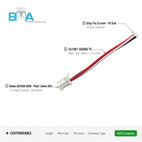 سلك توصيل 30AWG UL1061 بطول 61 مم/0.20 قدم، بخطوة 1.0 مم، من غلاف 3 سنون إلى أطراف شريطية مطلية بالقصدير، للاتصال الداخلي في الإلكترونيات الاستهلاكية