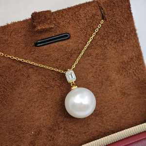 UM Jewelry Platinum PT900 <b>Charm</b> Necklace Silver Chain Edison Pearl Lab-Grown Diamond Octagon Cut NGTC Certified Geometric Design - Product Image 4