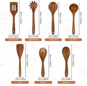 Offre Spéciale 9 pièces antiadhésif en bois d'acacia cuisine cuisson teck cuillère en bois spatule ustensiles haute qualité Stock disponible - Product Image 2