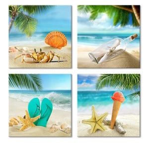 Set di 4 Stampe <span class=keywords><strong>su</strong></span> <span class=keywords><strong>Tela</strong></span> Senza Cornice con Motivi Marini Moderni: Conchiglie e Stelle Marine, <span class=keywords><strong>Quadri</strong></span> Decorativi da Parete - Product Image 5