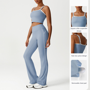 Flare Legging &amp; tank Top 2 Piece Set Baby pink <strong>Base</strong> Line New Design Bra Butt Lift Legging Athletic <strong>Outfit</strong> Custom Sport Yoga Set - Product Image 3