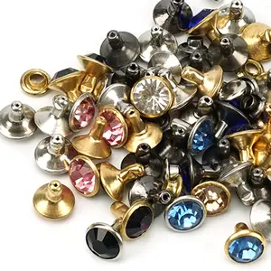 10mm Gold Me tal Studs Spikes Brass Rhinestones Rivets Decoration Clear Glass Stones For Leather Clothes Shoes