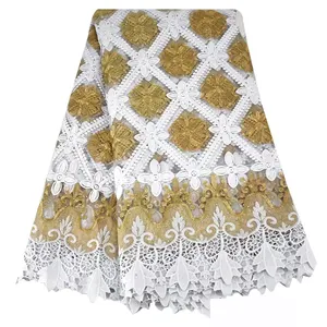 美しい刺繍布生地ラインストーンメッシュチュールゴールドとホワイトのウェディングドレスML62N52
