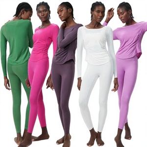 Venta al por Mayor de Tops de Yoga de Manga Larga para Mujer, Conjunto Deportivo de 2 Piezas, Elástico, Transpirable, para Gimnasio y Entrenamiento - Product Image 2