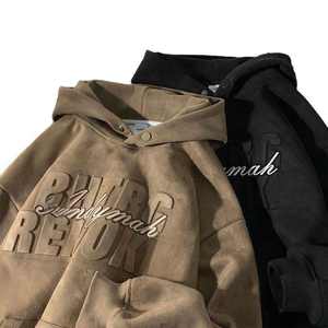 Alta Qualidade Em Relevo Pullover Hoodie Logotipo Personalizado Peso Pesado 100% Algodão Streetwear Homens Lavados Vintage Oversized Hoodie - Product Image 3