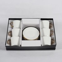 Set Cangkir Kopi dan Piring Porselen Putih Elegan dengan Pinggiran Emas, Cangkir Teh, Kotak Hadiah Hitam untuk Rumah, Hotel, Hadiah Pernikahan
