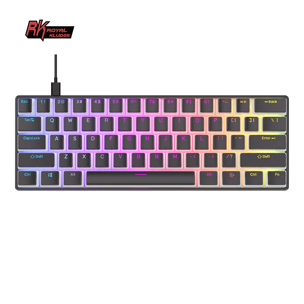 custom 61 keys pudding keycap wired mechanical keyboard with transparent cover rgb led 60% gaming hot swap mechanic keyboard
