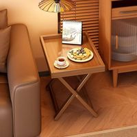 Table d'appoint pliante en bois massif cadre marron écrou plateau Portable bureau canapé Table de chevet pour salon chambre petit