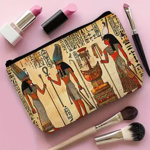 Sac de maquillage <span class=keywords><strong>en</strong></span> polyester avec fermeture éclair, motif personnages de dieux pharaons égyptiens, hiéroglyphes, design mythologie de l'Egypte ancienne - Product Image 2