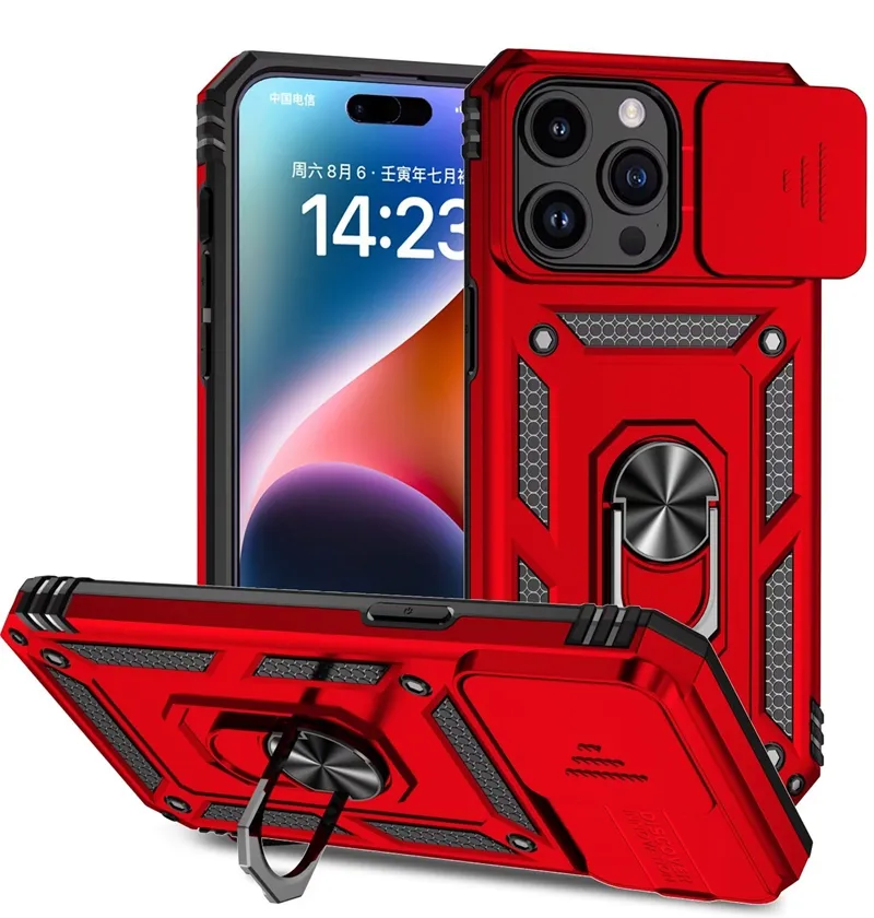 Custodia per vetro scorrevole con supporto per anello antiurto custodia cellulare di lusso per iPhone 15 14 13 11 12 Plus Pro Max XS XR X 7 8 mini custodia