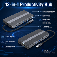 Station d'accueil USB-C 12-en-1 avec double sortie 4K+60Hz + VGA 1080P, Ethernet Gigabit, PD 100W, 3 ports USB 5Gbps + 1 port USB 480Mbps, boîtier en aluminium – En stock