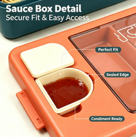 Boîte à bento multi-compartiments étanche de 2000 ml avec boucles de sécurité, conteneur pour repas pour étudiants, employés de bureau, préparation quotidienne des repas