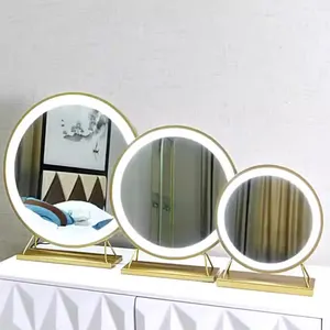 Golden White Black Round Desktop Makeup Mirror Metal Frame Bedroom Home Smart LED Decorative Mirror