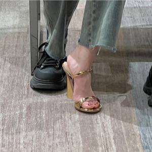 Sandalias de tacón con punta cuadrada para <span class=keywords><strong>mujer</strong></span>, Sandalias de tacón bajo grueso Sexy con <span class=keywords><strong>dos</strong></span> correas para <span class=keywords><strong>mujer</strong></span>, sandalias de charol, zapatos de tacón alto sin cordones - Product Image 6