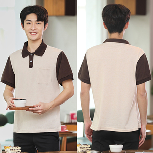Camiseta de Verano, Nueva Llegada, Cuello Redondo, Uniforme de Trabajo para Camareros, Ropa de Trabajo para Hotel, Bar, <span class=keywords><strong>Restaurante</strong></span>, Manga Corta - Product Image 3