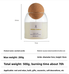 Bougie parfumée de parfum de pot en verre rond clair naturel sans fumée de cire de soja de Borosilicate élevé avec le support de couvercle de liège - Product Image 4