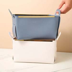 Bolsa de Cosméticos Plegable con Ribete Dorado, Organizador de Artículos de Aseo de Viaje de Cuero PU, Organizador de Escritorio, Joyería, Llaves y Accesorios, Caja de Almacenamiento - Product Image 2