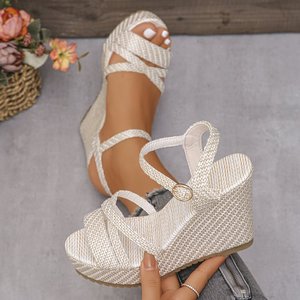 Nouvelles sandales <span class=keywords><strong>compensées</strong></span> confortables à brides croisées style espadrille pour femme, idéales pour l'extérieur – Collection été transfrontalière - Product Image 3