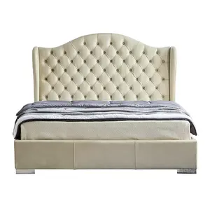 Muebles de dormitorio Último diseño Moderno Lujo Cuero blanco Tufted Button Bed