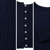 Cardigan en maille pour femme, col rond, boutonné, manches longues, bleu marine, coupe ample, avec logo personnalisé, vente en gros, tricot, manteau uni, haut