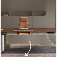 Bureau de direction en forme de L, table de bureau en noyer et beige avec pieds en métal, poste de travail moderne et luxueux
