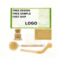 Kit de brosses de nettoyage de cuisine multi-usages en bambou avec logo personnalisé, manche en métal, éponge en pulpe, écologique, doux, léger, pour tasses