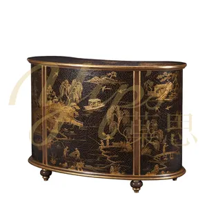 Yip LD-1605-1416 Seri Chinoiserie Meja Bar Ruang Tamu Pola Chinoiserie Daun Emas Lukisan Tangan