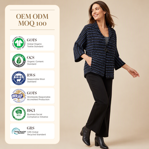 <span class=keywords><strong>Cardigan</strong></span> da Donna Personalizzato <span class=keywords><strong>con</strong></span> <span class=keywords><strong>Collo</strong></span> <span class=keywords><strong>a</strong></span> <span class=keywords><strong>Scialle</strong></span> <span class=keywords><strong>a</strong></span> Righe Blu Navy e Chiusura <span class=keywords><strong>a</strong></span> Bottone Singolo - Product Image 2