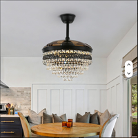 Lustre noir en cristal de décoration pour la maison a mené le ventilateur de plafond intelligent avec l'inverseur léger