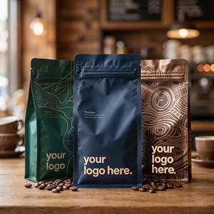 Wholesale Flat Bottom Coffee <b>Bag</b> with One Way Degassing Valve <b>Compostable</b> Smell Proof Coffee Packaging Factory Direct OEM ODM - Product Image 1