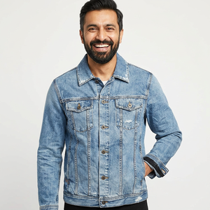 Chaqueta vaquera para hombre y mujer de alta calidad con estampado de logotipo personalizado, nuevo diseño con cuello levantado, servicio técnico teñido liso OEM - Product Image 1