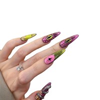 [Alien Eye] Ongles à presser style français, effet œil-de-chat vert peint à la main (Haute Couture), design amovible, étoile