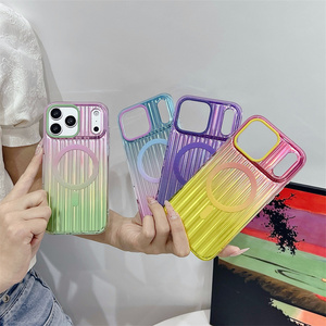 Funda Magnética para Teléfono con Diseño de Arcoíris Degradado para iPhone 17 16 15 Pro Max, con Rayas Corrugadas y Textura Ondulada IMD - Product Image 4