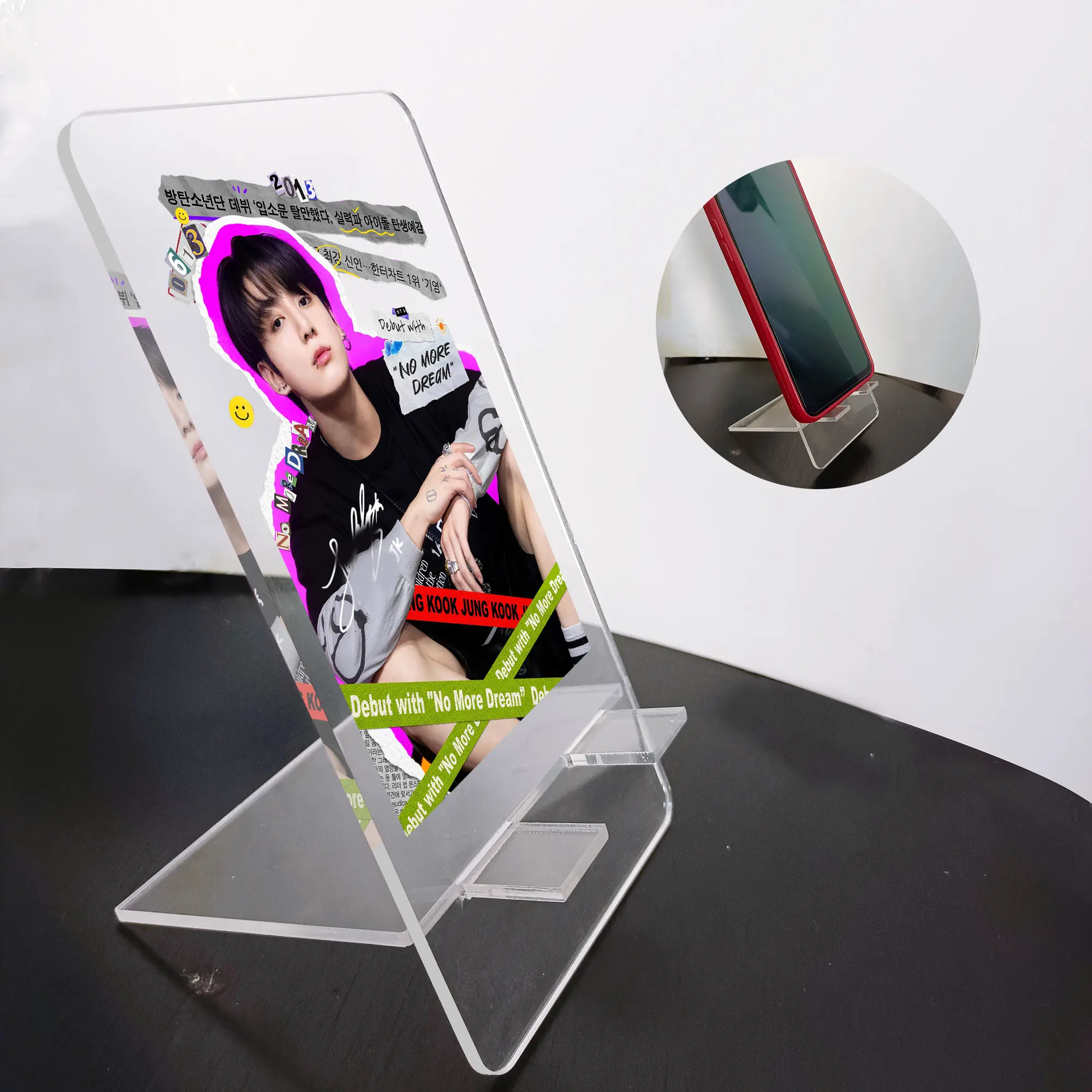 투명 휴대 전화 게으른 브래킷 데스크탑 귀여운 휴대용 휴대 전화 랙 분리형 지원 프레임의 한국어 버전