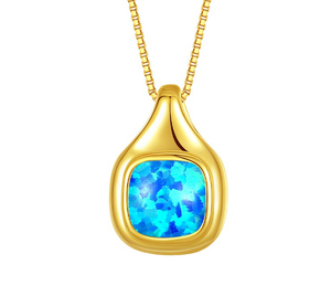 Collar con colgante cuadrado de ópalo colorido en plata de ley S925 con baño de oro brillante para uso diario de mujeres. - Product Image 1
