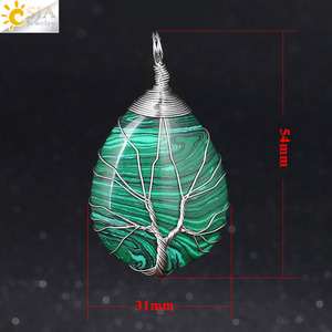 Colgante de piedra de cuarzo rosa natural CSJA hecho a mano Alambre de color plateado envuelto Árbol de la vida colgantes de lágrima de cristal <span class=keywords><strong>F122</strong></span> - Product Image 5