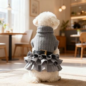 Dog <b>Sweater</b> Dress <b>Set</b> Grey Navy Blue Polyester Four Seasons Pet Clothes - Product Image 4