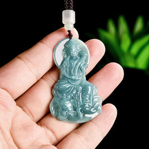 Pendentif en jadéite naturelle bleue, style chinois, Samantabhadra, design original, cadeau avec certificat d'évaluation GY73 - Product Image 3