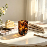 Tasse à jus en verre brun faite à la main, motif léopard, et décoration moderne pour Noël – Meilleures ventes