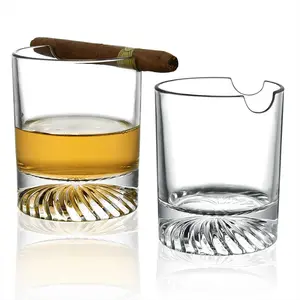 高品质无铅雪茄威士忌酒杯带雪茄架创意加厚雪茄玻璃线杯