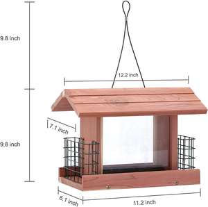 Décoration extérieure de jardin suspendue en bois de cèdre rouge Maison pour animaux sauvages Fenêtre extérieure Mangeoire à oiseaux - Product Image 2