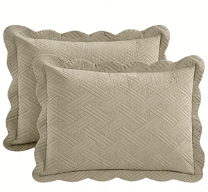 Elegant <strong>Taupe</strong> Embossed Geometric Weave Quilted 100% Polyester Bedspread Set Ultra Soft Coverlet Scalloped Edge Matching Pillow - Product Image 5
