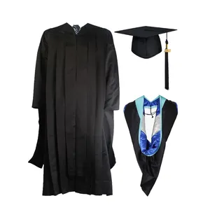 男女通用黑色豪华大师毕业帽和带兜帽2023流苏礼服