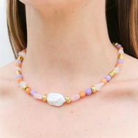 Delicado Collar de Verano con Cuentas de Cristal de Cuarzo y Perlas Barrocas, Collares Hechos a Mano para Mujer, Regalo
